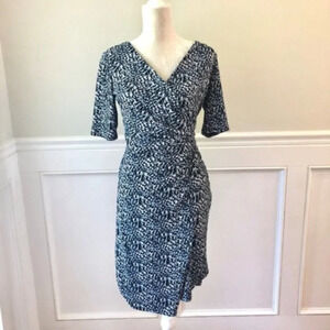 Ann Taylor Graphic Print Faux Wrap Dress Blue XS